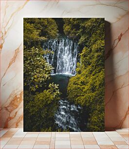 Πίνακας, Serene Waterfall in Lush Forest Γαλήνιος καταρράκτης στο καταπράσινο δάσος