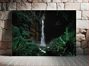 Πίνακας, Serene Waterfall in Lush Forest Γαλήνιος καταρράκτης στο καταπράσινο δάσος