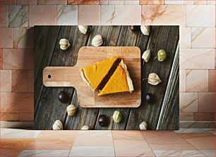 Πίνακας, Slices of Pumpkin Pie on Wooden Board Φέτες κολοκυθόπιτας σε ξύλινη σανίδα