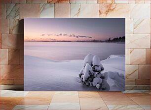 Πίνακας, Snowy Coastal Landscape at Sunset Χιονισμένο παράκτιο τοπίο στο ηλιοβασίλεμα