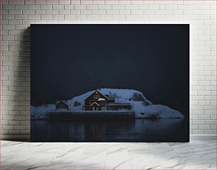 Πίνακας, Snowy House by the Lake at Night Χιονισμένο σπίτι δίπλα στη λίμνη τη νύχτα