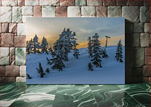 Πίνακας, Snowy Landscape at Sunset Χιονισμένο τοπίο στο ηλιοβασίλεμα