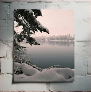 Πίνακας, Snowy Landscape by a Lake Χιονισμένο τοπίο δίπλα σε μια λίμνη