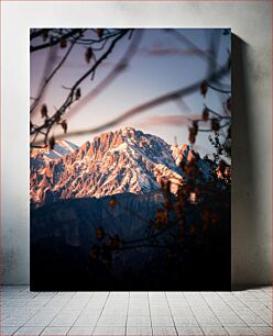 Πίνακας, Snowy Mountain at Sunset Χιονισμένο βουνό στο ηλιοβασίλεμα