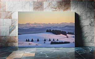 Πίνακας, Snowy Mountain Landscape at Sunset Χιονισμένο ορεινό τοπίο στο ηλιοβασίλεμα