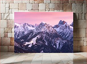 Πίνακας, Snowy Mountain Landscape at Sunset Χιονισμένο ορεινό τοπίο στο ηλιοβασίλεμα