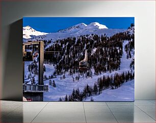 Πίνακας, Snowy Mountain Landscape with Cable Car Χιονισμένο ορεινό τοπίο με τελεφερίκ