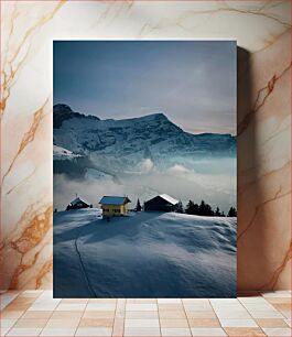 Πίνακας, Snowy Mountain Landscape with Cottages Χιονισμένο ορεινό τοπίο με εξοχικές κατοικίες