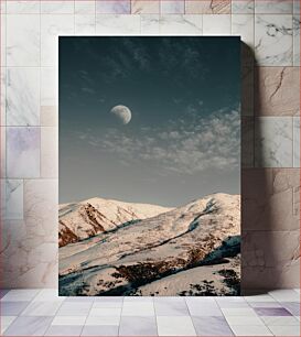 Πίνακας, Snowy Mountains with Moon Χιονισμένα βουνά με φεγγάρι