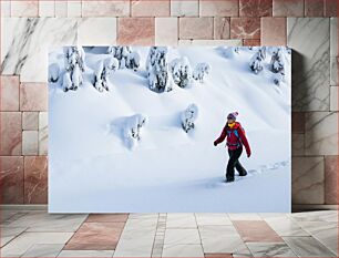 Πίνακας, Solo Winter Hike in Snowy Landscape Ατομική χειμερινή πεζοπορία στο χιονισμένο τοπίο