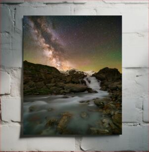 Πίνακας, Starry Night Over Mountains and Waterfall Έναστρη νύχτα πάνω από βουνά και καταρράκτη