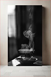 Πίνακας, Steaming Teacup in Black and White Φλιτζάνι τσαγιού στον ατμό σε ασπρόμαυρο