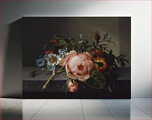 Πίνακας, Still life with a rose branch, beetle and bee (1741) by Rachel Ruysch