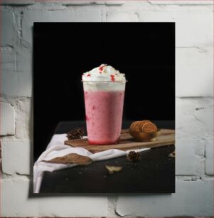 Πίνακας, Strawberry Milkshake with Whipped Cream Milkshake φράουλα με σαντιγί