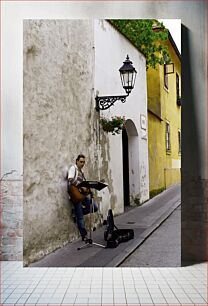 Πίνακας, Street Musician in a Quaint Alley Μουσικός του δρόμου σε ένα γραφικό σοκάκι