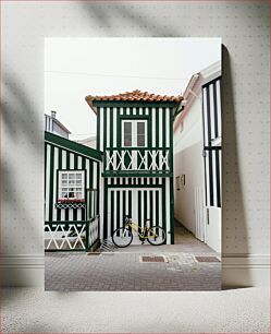 Πίνακας, Striped House with Bicycle Ριγέ Σπίτι με Ποδήλατο