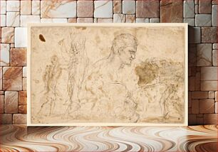 Πίνακας, Studies of figures and heads;the figures on the far left and right are drawn from the front of the paper by Giovanni Angelo Canini