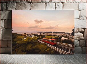 Πίνακας, Sunset Over City with Cable Car Ηλιοβασίλεμα πάνω από την πόλη με τελεφερίκ