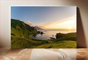 Πίνακας, Sunset Over Green Hills by the Sea Ηλιοβασίλεμα πάνω από τους πράσινους λόφους δίπλα στη θάλασσα