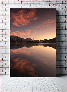 Πίνακας, Sunset Over Reflected Lake Ηλιοβασίλεμα πάνω από τη λίμνη που αντανακλάται