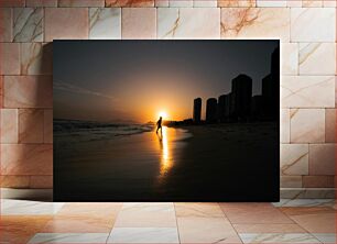 Πίνακας, Sunset Silhouette on the Beach Ηλιοβασίλεμα σιλουέτα στην παραλία