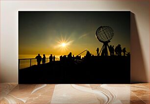 Πίνακας, Sunset Silhouettes with Globe Sculpture Σιλουέτες ηλιοβασιλέματος με γλυπτική σφαίρα