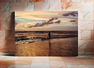 Πίνακας, Sunset Stroll on the Beach Ηλιοβασίλεμα Βόλτα στην παραλία