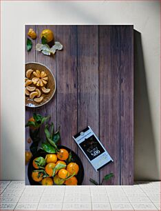 Πίνακας, Tangerines and Chocolate on Wooden Table Μανταρίνια και σοκολάτα σε ξύλινο τραπέζι