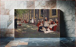 Πίνακας, The Courtyard of the Orphanage in Amsterdam: Free Period in the Amsterdam Orphanage (1881-1882) impressionism oil painting by Max Liebermann