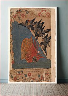 Πίνακας, The Crows Trap the Owls in Their Cave by Lighting a Fire at the Entrance and Fanning it with Their Wings" , Folio from a Kalila wa Dimna