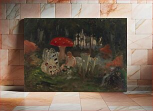 Πίνακας, The princess and a butterfly underneath a fly agaric, sketch for the painitng farity tale princess, 1895 - 1896, by Thorsten Wasastjerna