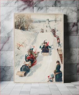 Πίνακας, "Tobogganing" chromolithograph (1886) by L. Prang & Co