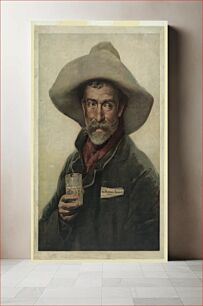 Πίνακας, Tradecard for Wiedemann Beer: old cowboy holding glass of Wiedemann's