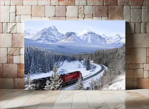 Πίνακας, Train in Snowy Mountain Landscape Τρένο στο Χιονισμένο Ορεινό Τοπίο