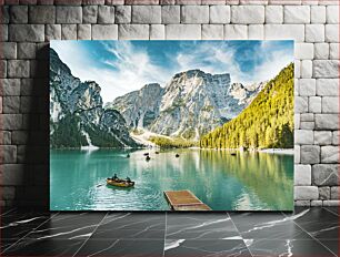 Πίνακας, Tranquil Mountain Lake with Boats Ήσυχη ορεινή λίμνη με βάρκες