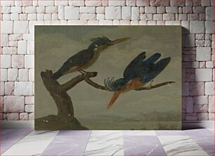 Πίνακας, Two Kingfishers beside a Lake, by James Sowerby (1756–1822)