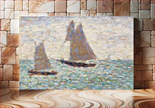 Πίνακας, Two Sailboats at Grandcamp (Deux voiliers Ã Grandcamp) (ca. 1885) by Georges Seurat