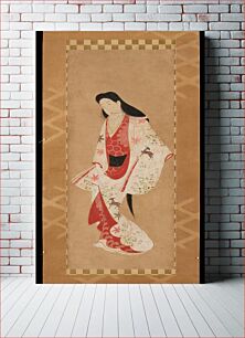 Πίνακας, Unsigned; female figure with long, flowing hair; white outer kimono with autumn motifs of deer, chrysanthemums, pampas grass, bush clover, and maple leaves; a design of waves on the red kimono peeking through