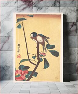 Πίνακας, Utagawa Hiroshige (1833) Camellia and Blue-Headed Bird