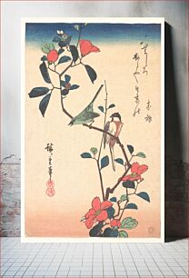 Πίνακας, Utagawa Hiroshige (1838) Swallows and Kingfisher with Rose Mallows