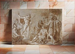 Πίνακας, Verso full academic study of a male nude rendered in red chalk. No watermark seen
