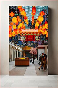 Πίνακας, Vibrant Street with Lanterns and Neon Signs Ζωντανή οδός με φανάρια και φωτεινές επιγραφές