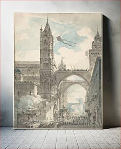 Πίνακας, View of the Portal and Principal Entrance of the Cathedral of Palermo during the Festival of Sta. Rosalia by Louis Jean Desprez