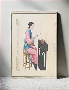 Πίνακας, Watercolor of musician playing mu yu, Chinese