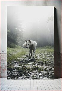 Πίνακας, White Dog in Misty Forest White Dog in Misty Forest