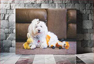 Πίνακας, White Dog with Stuffed Toys Λευκός σκύλος με γεμιστά παιχνίδια