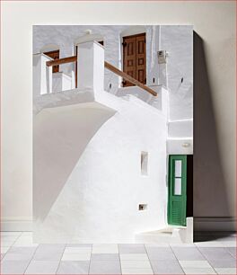 Πίνακας, White Facade with Wooden Doors Λευκή Πρόσοψη με Ξύλινες Πόρτες