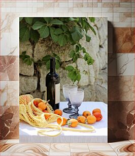 Πίνακας, Wine and Apricots on a Table Κρασί και βερίκοκα σε ένα τραπέζι