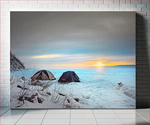 Πίνακας, Winter Camping at Sunset Χειμερινή κατασκήνωση στο ηλιοβασίλεμα