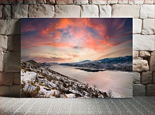 Πίνακας, Winter Sunset Over Icy Lake Χειμερινό ηλιοβασίλεμα πάνω από την παγωμένη λίμνη